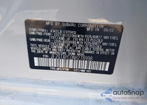 2022 Subaru Crosstrek Premium из США, поврежденный, VIN JF2GTAPC0NH278998